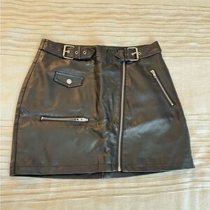 Forever 21 Black Faux Leather Mini Skirt with Buckle Accents